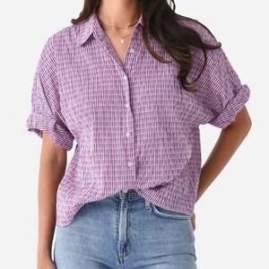 Xirena Coral Cove Plaid Teddy Short Sleeve Button Down Shirt Top - Medium